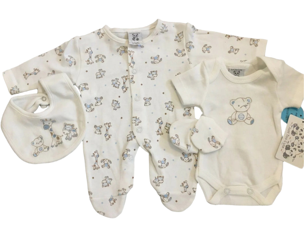 Tiny Baby & Premature Baby Boy's or Girl's 4 PieceOutfit in Ivory & Pale Blue -4262