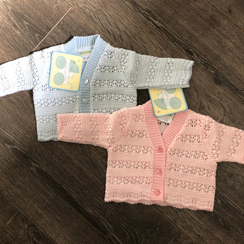 Tiny Baby or Premature Baby Boy's or Girls Cardigan in Pale Blue or Pink