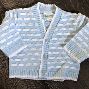 Tiny Baby or Premature Baby Boy's V Neck Pale Blue & White Cardigan