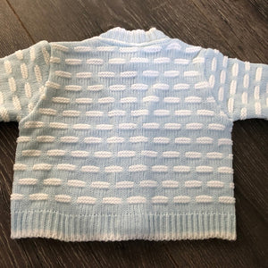 Tiny Baby or Premature Baby Boy's V Neck Pale Blue & White Cardigan